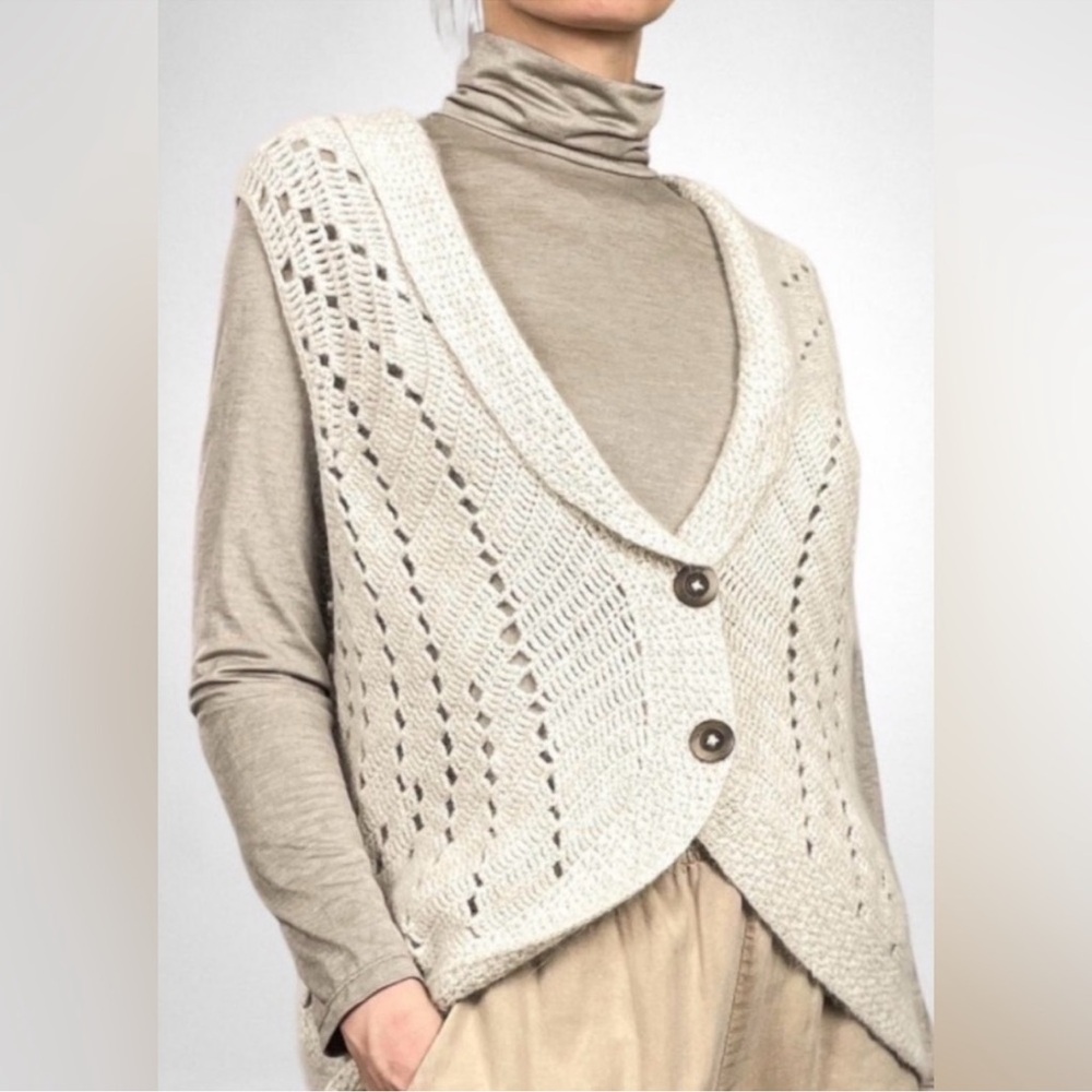 Cabi Sweater Vest Angora Blend Knit Ecru Boho Women’s Sz Large EUC